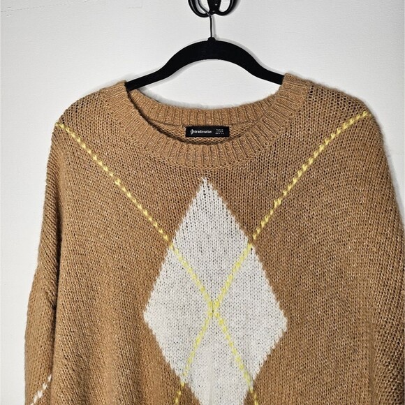 Stradivarious Preppy Argyle Drop Shoulder Crewneck Sweater Semi Cropped Size M - Picture 4 of 7